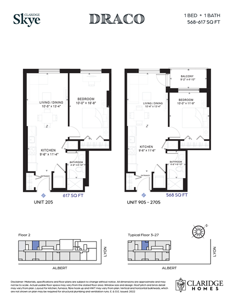 Floor plan for 1 bed, 1 bath, 567 sqft